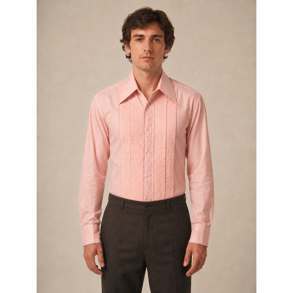 After Six Vintage Mens Pink Tuxedo Shirt Pleated Lace Bib Front Formal Retro